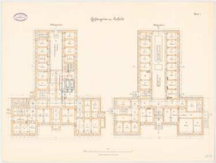 Amtsgerichtliche Neubauten (Amtsgerichts-), Krefeld Gefängnis: Grundriss KG, EG, 1:100