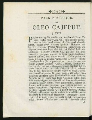 Pars Posterior. De Oleo Cajeput
