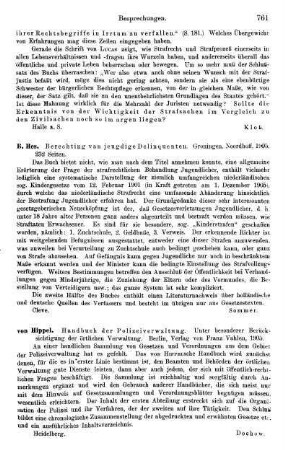 761, von Hippel, Handbuch der Polizeiverwaltung. Unter besonderer Berücksichtigung der örtlichen Verwaltung, 1905