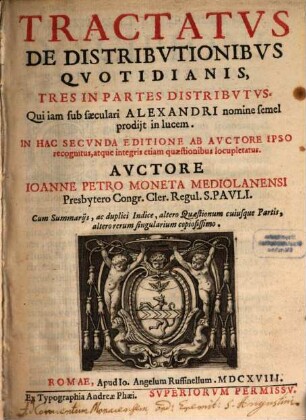 Tractatus de distributionibus quotidianis : tres in partes distributus