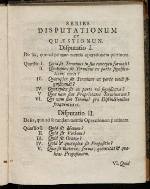 Series Disputationum Et Quæstionum.