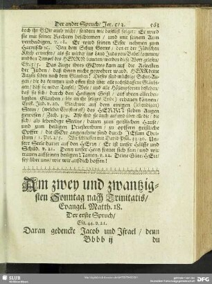Am zwey und zwantzigsten Sonntag nach Trinitatis, Evangel. Matth. 18