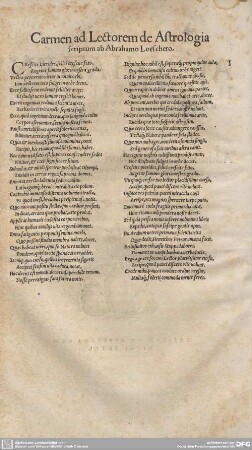 Carmen ad Lectorem de Astrologia seriptum ab Abrahamo Loeschero.