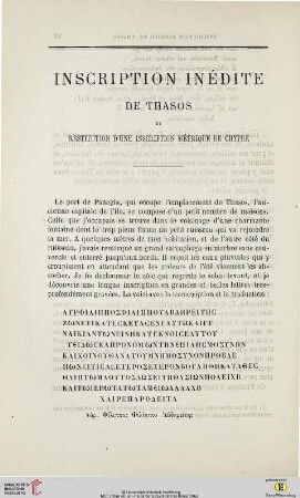 N.S. 14.1866: Inscription inédite de Thasos et restitution d'une inscription métrique de Chypre