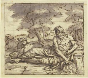 Flußgott Tiber mit Löwin, an der Quelle ruhend