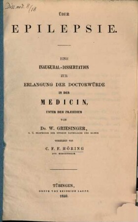 Über Epilepsie : eine Inaugural - Dissertation