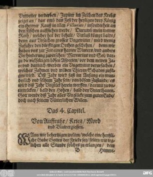 Das 4. Capitel. Von Auffruhr / Krieg / Mord und Blutvergiessen.