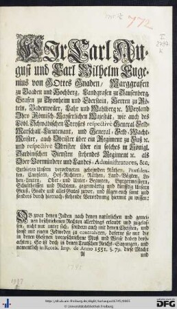 Wir Carl August und Carl Wilhelm Eugenius ...