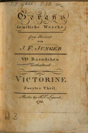 Gorgys saemtliche Wercke, 6. Victorine Zweyter Theil