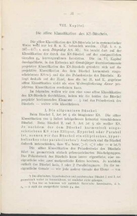 VIII. Kapitel. Die affine Klassifikation des KS-Büschels.