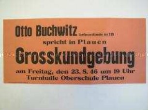 Maueranschlag mit dem Aufruf zu einer Kundgebung mit Otto Buchwitz in Plauen