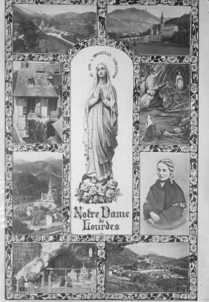 Lourdes: Ansichtspostkarte mit verschiedenen Motiven
