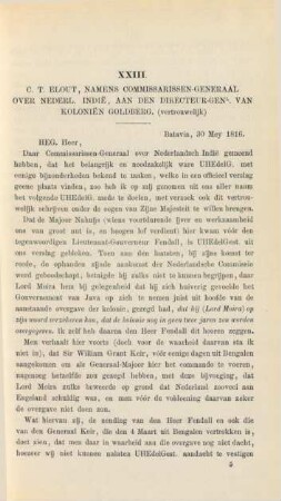 XXIII. C. T. Elout, namens commissarissen-generaal over Nederl. Indie, aan den directeur-Genl. van kolonien Goldberg. (ventronweijk)