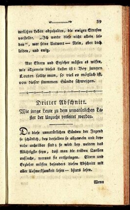 Dritter Abschnitt. Wie junge Leute zu dem unnatürlichen Laster der Unzucht verleitet werden.