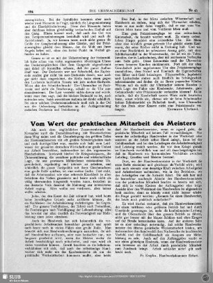 Vom Wert der praktischen Mitarbeit des Meisters