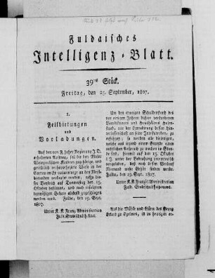 39tes Stück, Ausgabe vom 25. September, 1807