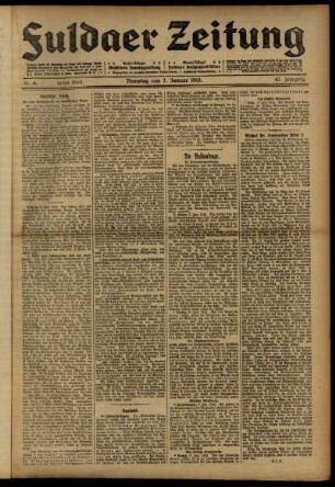 Erste Ausgabe vom Dienstag, den 07. Januar 1913.