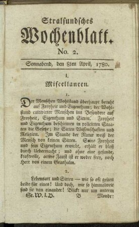 No. 2. Sonnabend, den 8ten April, 1780.