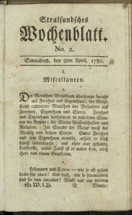 No. 2. Sonnabend, den 8ten April, 1780.