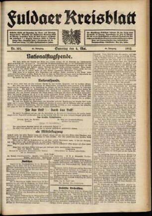Zweite Ausgabe vom Samstag, den 04. Mai 1912.