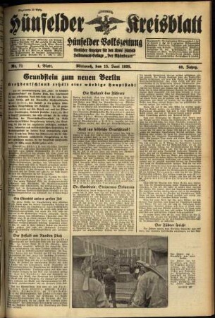 Erste Ausgabe vom Mittwoch, den 15. Juni 1938.