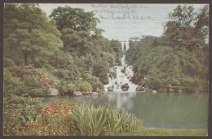 Ansichtskarte Viktoriapark mit Wasserfall, koloriert