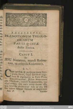 Caput I. De Iesu Nazareno, mundi Redemtore, ex criteriis Redemtoris.