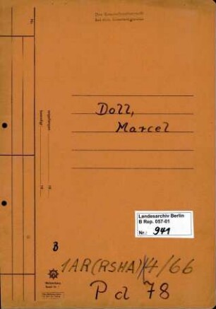 Personenheft Marcel Doll (*12.02.1910), Kriminalsekretär
