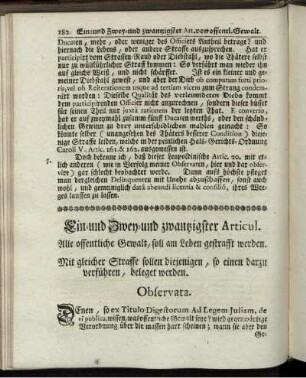 Ein- und Zwey- und zwanzigster Articul. Alle offentliche Gewalt, soll am Leben gestrafft werden.