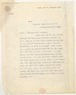 Brief an Eugen d' Albert : 29.11.1926