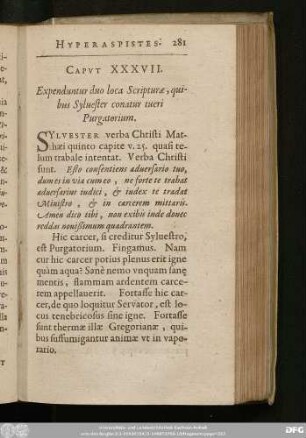Caput XXXVII. Expenduntur duo loca Scripturae, quibus Sylvester conatur tueri Purgatorium.