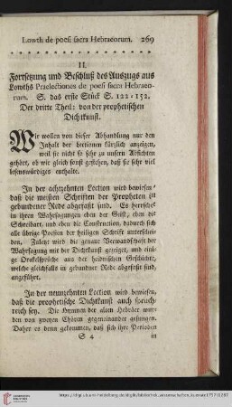 1: Fortsetzung und Beschluß des Auszugs aus Lowths "Praelectiones de poesi sacra Hebraeorum"
