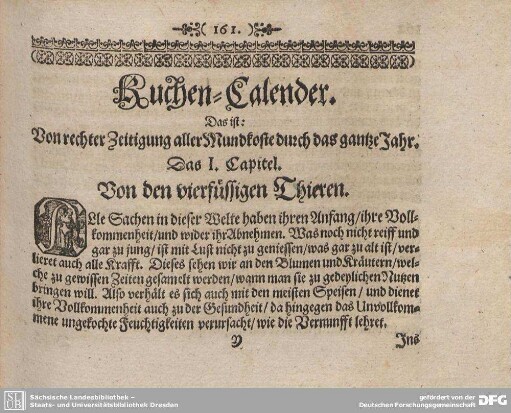 Das I. Capitel. Von den vierfüssigen Thieren.