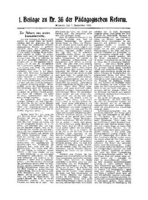 Zur Reform des ersten Leseunterrichts : 1. Beilage zu Nr. 36 der Pädagogischen Reform