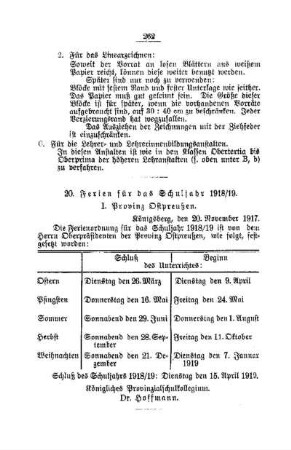Ferien für das Schuljahr 1918/19 : [C. Allgemeine Angelegenheiten der Unterrichtsanstalten]