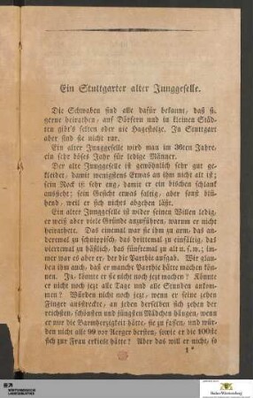 Ein Stuttgarter alter Junggeselle