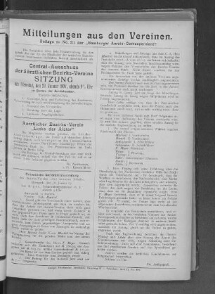 Mitteilungen aus den Vereinen. Beilage zu No. 211 der "Hamburger Aerzte-Correnspondenz".