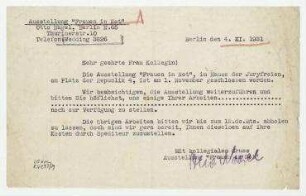 Brief von Otto Nagel an Hannah Höch. Berlin