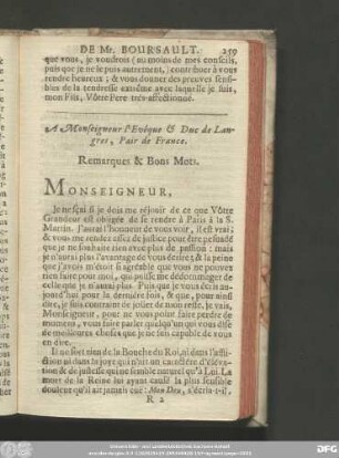 A Monseigneur l'Evêque & Duc de Langres, Pair de France. Remarques & Bons Mots.