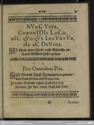 Nunc Vota, Coronidis Loco, Hic Quoque Leguntur, Pia Et Devota