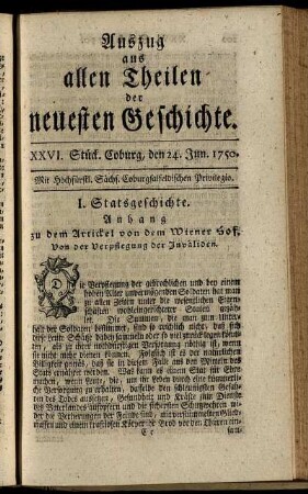 XXVI. Stück. Coburg, den 24. Jun. 1750.