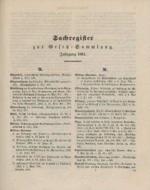 Sachregister zur Gesetz-Sammlung. Jahrgang 1851