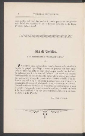 Haz de Violetas. : A los subscriptores de "Violetas Silvestres."