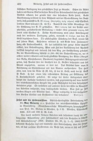 452-454 [Rezension] Meinertz, Max, Jesus und die Heidenmission