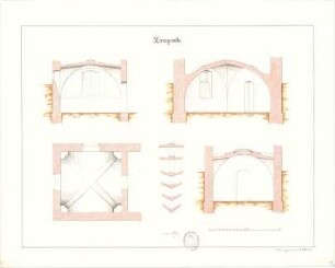Thiersch, August ; Studienarbeiten - Kreuzgewölbe (Ansicht, Schnitte, Detail)