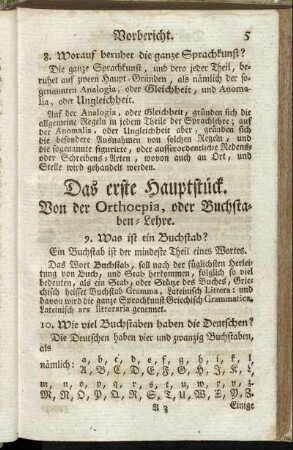 Das erste Hauptstück. Von der Orthoepia, oder Buchstaben-Lehre.