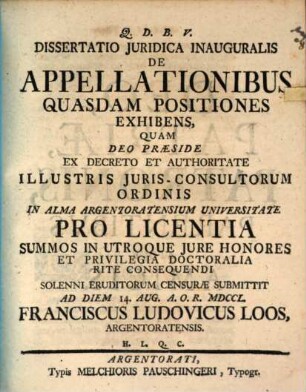 Diss. iur. inaug. de appellationibus quasdam positiones exhibens