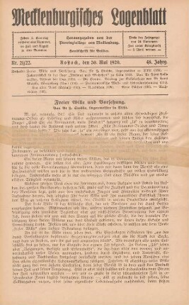 Nr. 21/22. Rostock, den 30. Mai 1920.