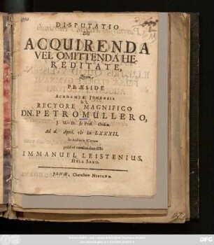 Disputatio De Acquirenda Vel Omittenda Hereditate