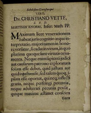 Nobilissimo Clarissimoque Viro Dn. Christiano Vette [...]